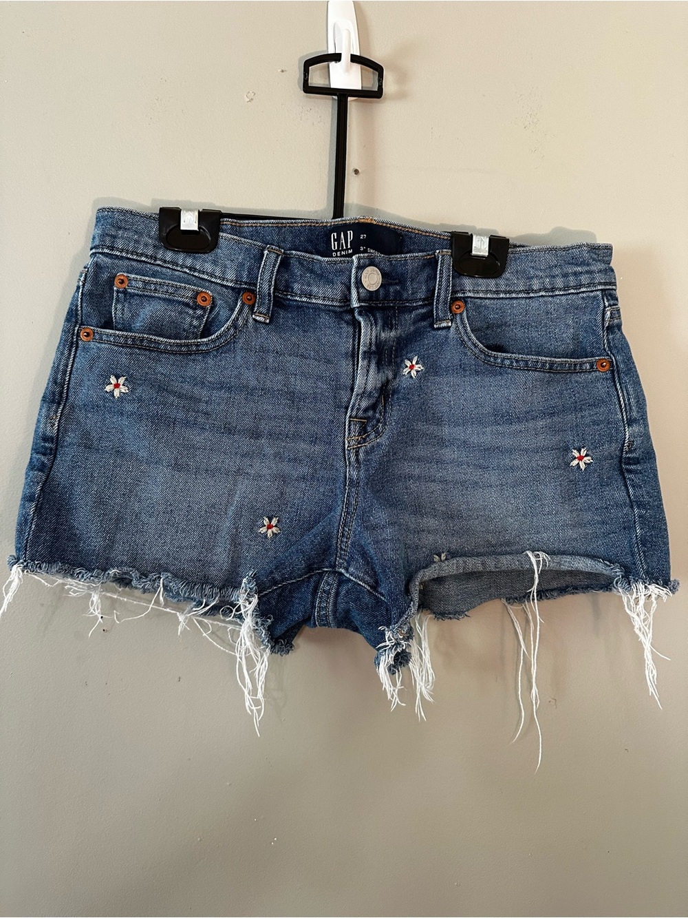 GAP Blue Distressed Denim Shorts with Star Embroidery